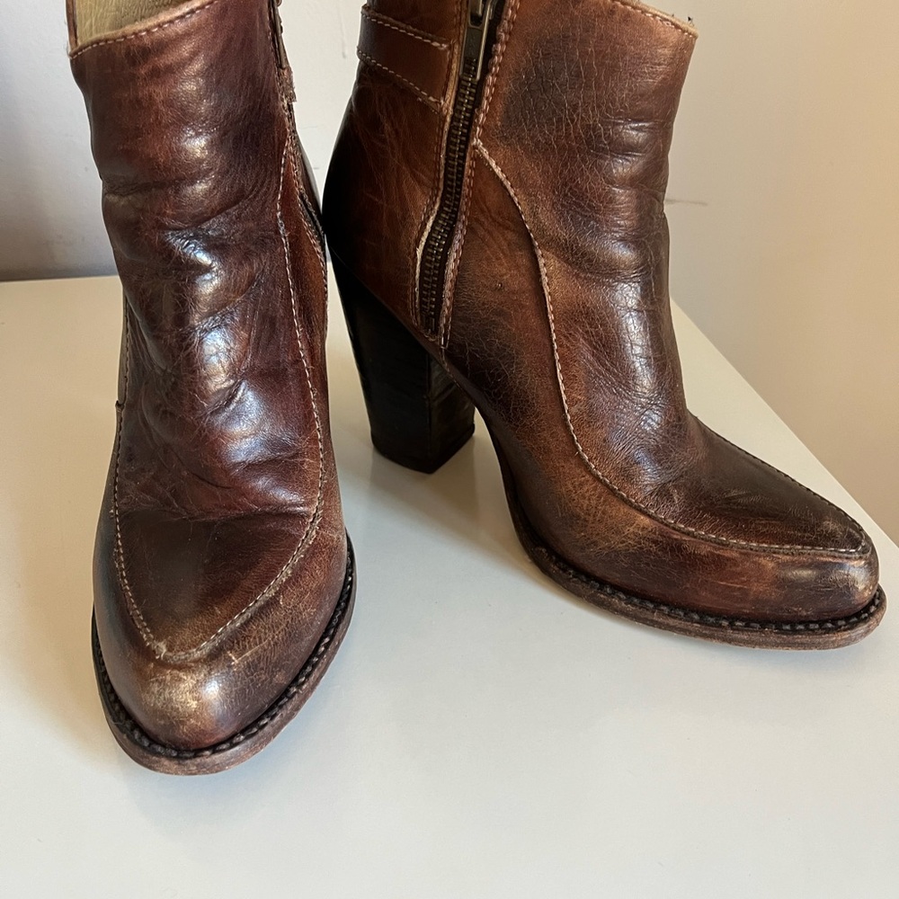 Bed Stu Isla Ankle Boot Brown Distressed Leather Sz 9 Boho Western